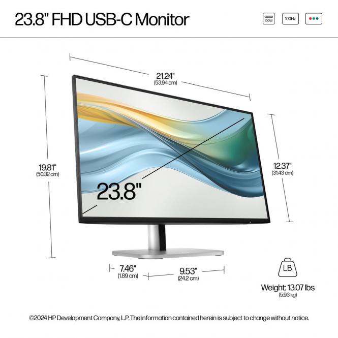 HP 524pu Series 5 Pro 60,5 cm (23.8") Full HD (1920x1080) AG IPS 350nits, 100Hz, USB-C docking monitorius su LAN jungtimi 