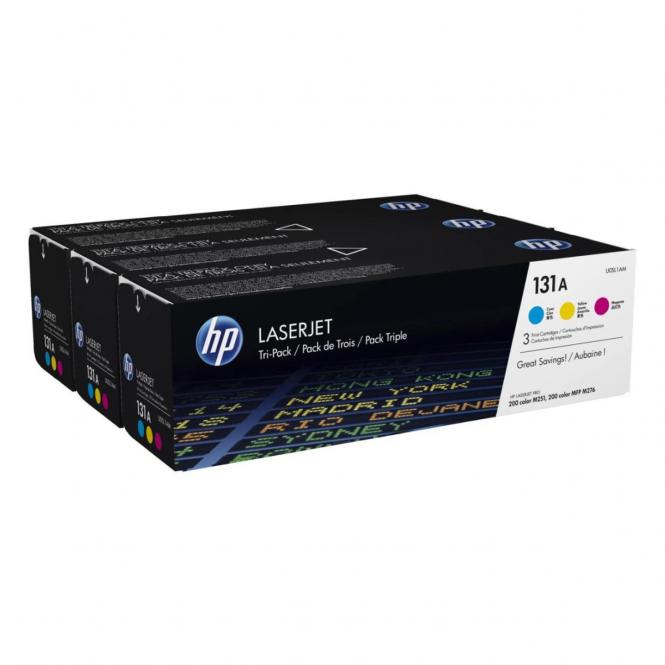 HP 131A 3x LaserJet žydra (Cyan), rausva (Magenta) ir geltona (Yellow) tonerio kasetės (3x1800 kopijų) 
