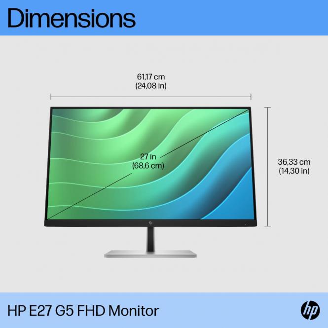 HP E27 G5 68,6 cm (27”) Full HD (1920x1080) IPS monitorius 