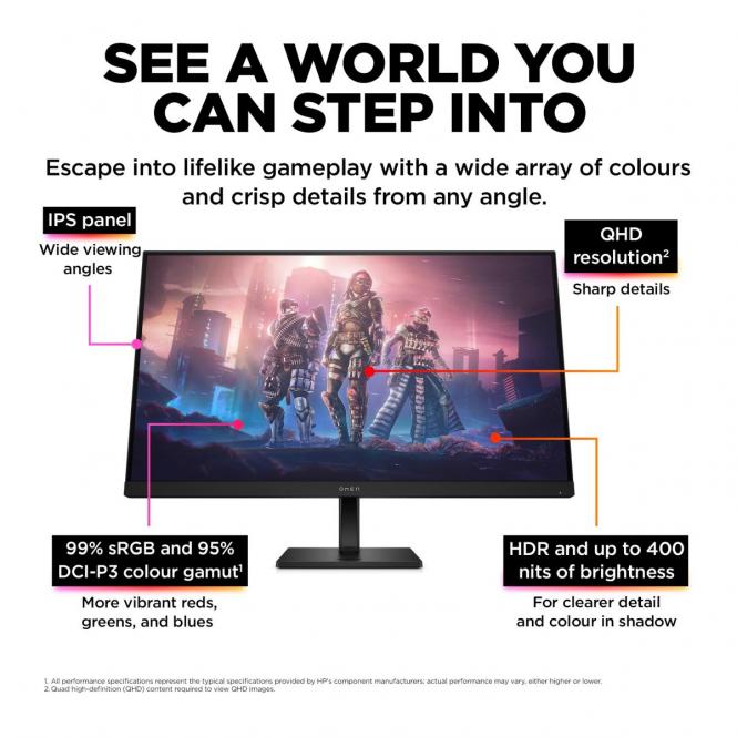 HP OMEN 32Q 80cm (31.5") Quad HD (2560x1440) 400nits, 165Hz, IPS AG LED "Backlit" žaidimų monitorius 